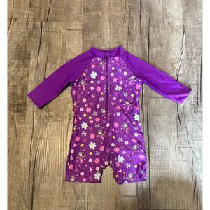 UpAndFast Purple Fairy Floral Zip Swimsuit Romper Baby Girls 6–9 Months